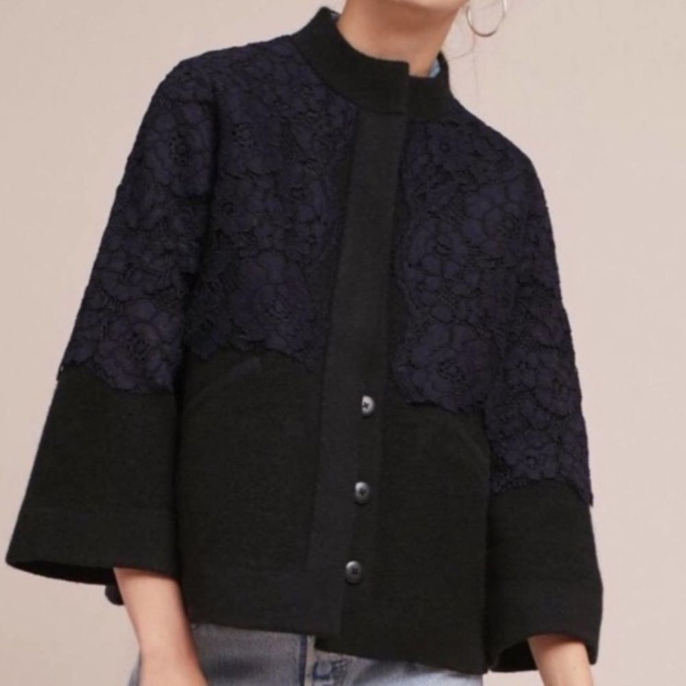 ANTHROPOLOGIE | FIELD FLOWER Wool Laced Bell-Sleeve Sweater Jacket sz S